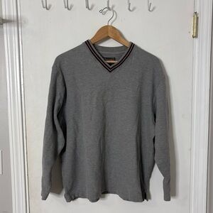Y2K Vintage Abercrombie & Fitch Gray V-Neck Sweatshirt Maroon Trim 100% Cotton